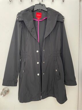 Esprit Gray Hooded Trench Coat with Pink Trim